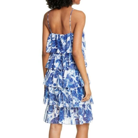 Caroline Constas Blue Floral Print Tiered RuffleDress - Picture 2 of 2